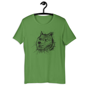Leaf Short Sleeve T-Shirt With Doge Dog on front in Scribble design