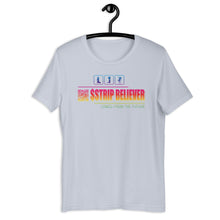 Load image into Gallery viewer, Light Blue Short Sleeve T-Shirt with rainbow Strip Believer design on front