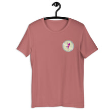 Load image into Gallery viewer, Mauve Short Sleeve T-Shirt with silver Stripper Coin logo design on left front breast
