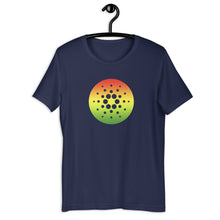 Load image into Gallery viewer, Navy Blue Short Sleeve T-Shirt With Red, Yellow, And Green Cardano Starburst