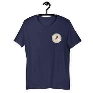 Navy Blue Short Sleeve T-Shirt with silver Stripper Coin logo design on left front breast