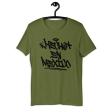 Load image into Gallery viewer, Olive Short Sleeve T-Shirt with Hecho En Mexico written in graffiti handstyle