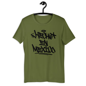 Olive Short Sleeve T-Shirt with Hecho En Mexico written in graffiti handstyle