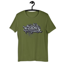 Load image into Gallery viewer, Olive Short Sleeve T-Shirt with Grey Bitcoin Design in Graffiti Lettering on Front