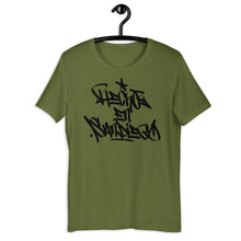 Load image into Gallery viewer, Olive Green Short Sleeve T-Shirt With Hecho EN San Diego Written On The Front In Graffiti
