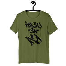 Load image into Gallery viewer, Olive Unisex T-Shirt With Hecho En SD  Written In Graffiti  Handstyles