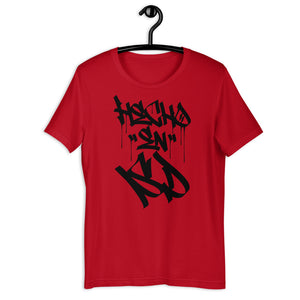 Red Unisex T-Shirt With Hecho En SD  Written In Graffiti  Handstyles