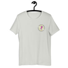 Load image into Gallery viewer, Silver Short Sleeve T-Shirt with silver Stripper Coin logo design on left front breast