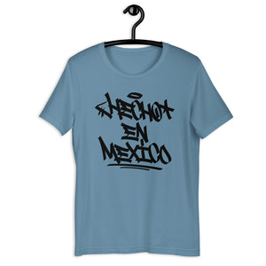 Steel Blue Short Sleeve T-Shirt with Hecho En Mexico written in graffiti handstyle