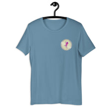 Load image into Gallery viewer, Steel Blue Short Sleeve T-Shirt with silver Stripper Coin logo design on left front breast