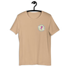 Load image into Gallery viewer, Tan Short Sleeve T-Shirt with silver Stripper Coin logo design on left front breast