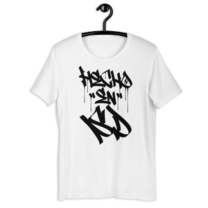 White Unisex T-Shirt With Hecho En SD  Written In Graffiti  Handstyles