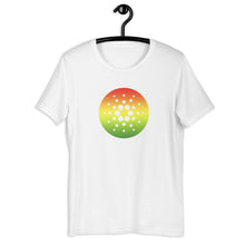 Load image into Gallery viewer, White Short Sleeve T-Shirt With Red, Yellow, And Green Cardano Starburst