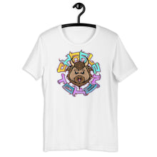Load image into Gallery viewer, White Short Sleeve T-Shirt with Charlz Token design by Graffiti Consortium
