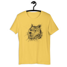 Load image into Gallery viewer, Yellow Short Sleeve T-Shirt With Doge Dog on front in Scribble design