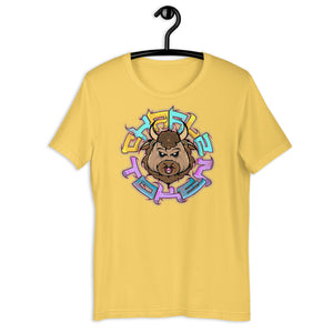 Yellow Short Sleeve T-Shirt with Charlz Token design by Graffiti Consortium